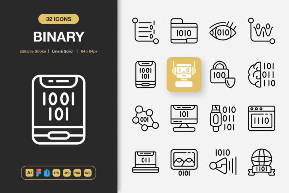 Binary Icons: Graphic Design Asset for Modern Projects