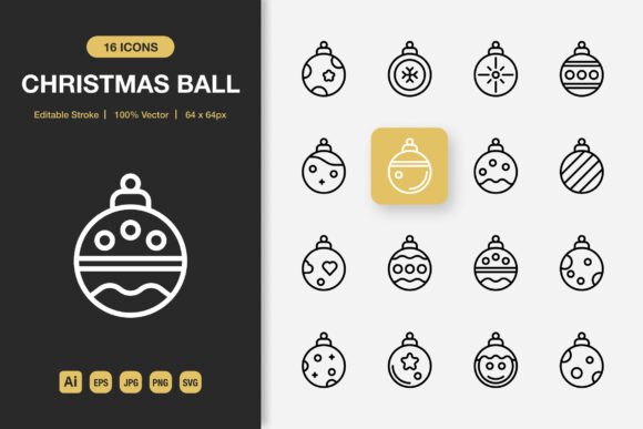 Christmas Ball Outline Icons Graphics