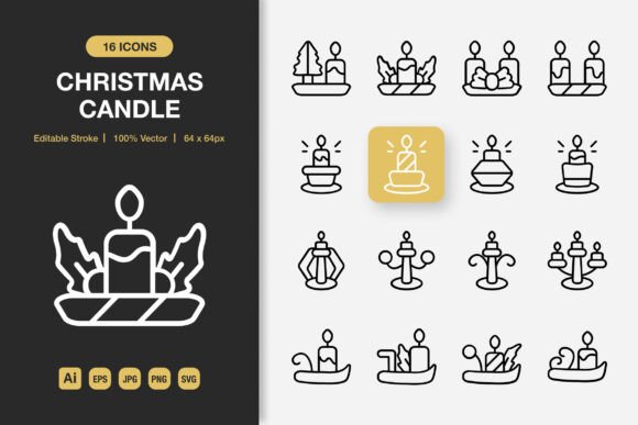 Christmas Candle Outline Icons Graphics
