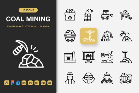 Coal Mining Outline Icons: Graphics and Icons for Real Projects