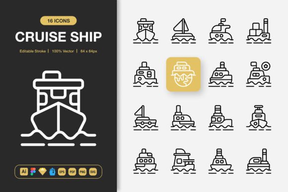Cruise Ship Outline Icons: Graphics and Icons for Modern Design