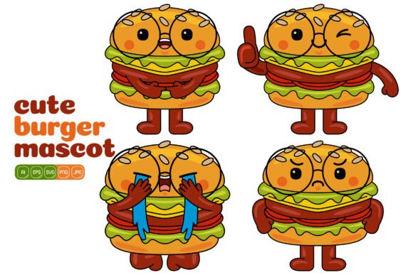 Cute Burger Mascot Vector Pack 02