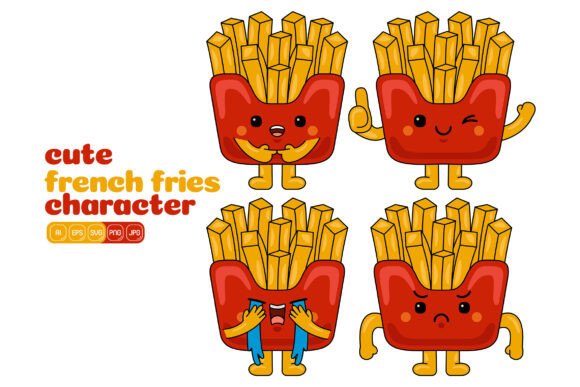 Cute French Fries Mascot Vector Pack 03