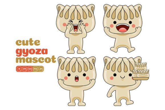 Cute Gyoza Mascot Vector Pack 03: Graphics for Local Business Branding