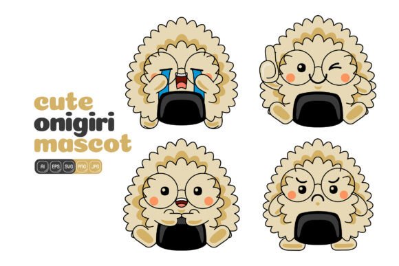 Cute Onigiri Mascot Vector Pack 01