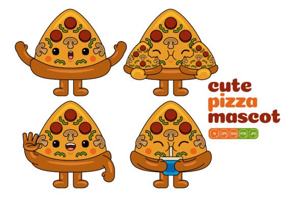 Cute Pizza Mascot Vector Pack 02: Graphics for Editorial Use