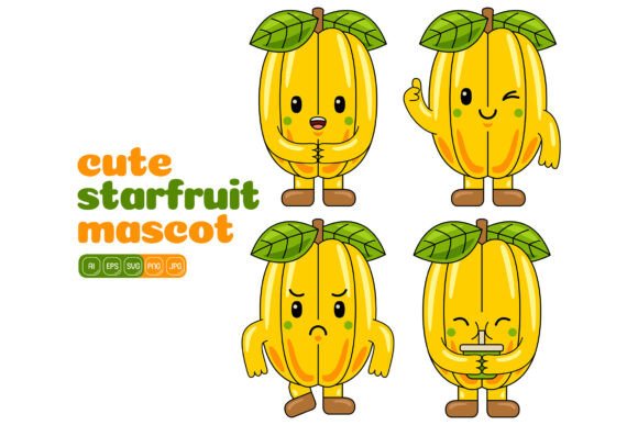 Cute Starfruit Mascot Vector Pack 02