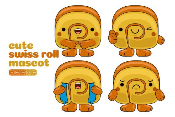 Cute Swiss Roll Mascot Vector Pack 02: Graphics and Illustrations for Creative Publishing