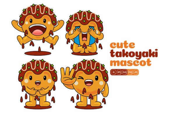 Cute Takoyaki Mascot Vector Pack 03: Graphics for Creative Sellers