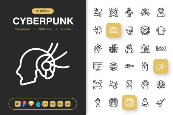Cyberpunk Icons Pack: Graphics and Icons for Digital Sellers
