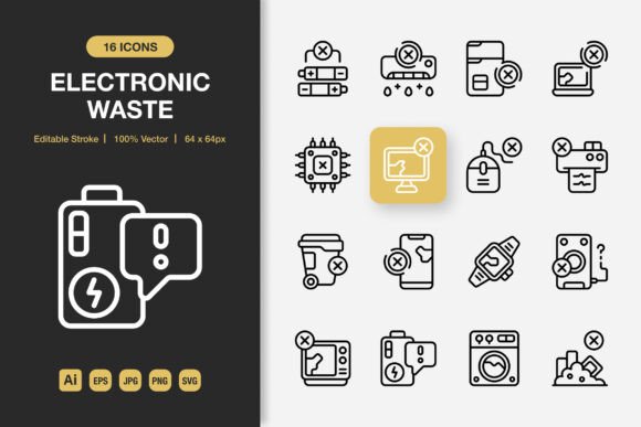 Electronic Waste Outline Icons: Graphics and Icons for Modern Design