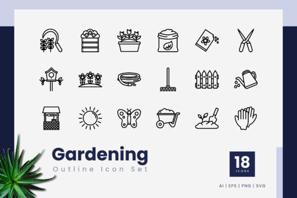 Gardening Outline Icons: Graphics for Creative Design
