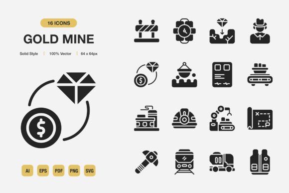 Gold Mine Solid Icons: Graphics and Icons for Digital Sellers