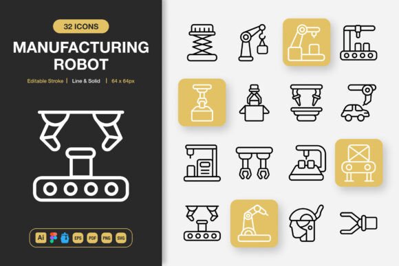 Manufacturing Robot Icons: Graphics and Icons for Modern Design