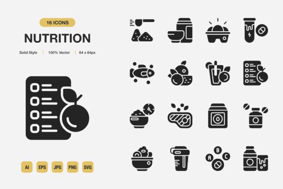 Nutrition Solid Icons: Graphics and Icons for Local Business