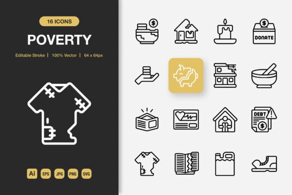 Poverty Outline Icons: Graphics and Icons for Digital Sellers