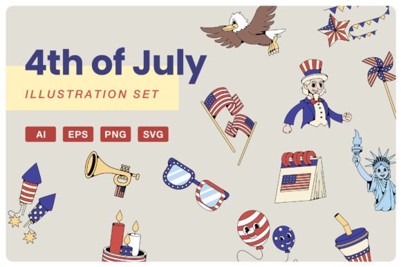 Retro 4th of July Illustration Graphics