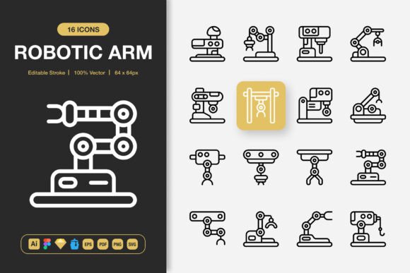 Robotic Arm Outline Icons: Graphics for Modern Branding