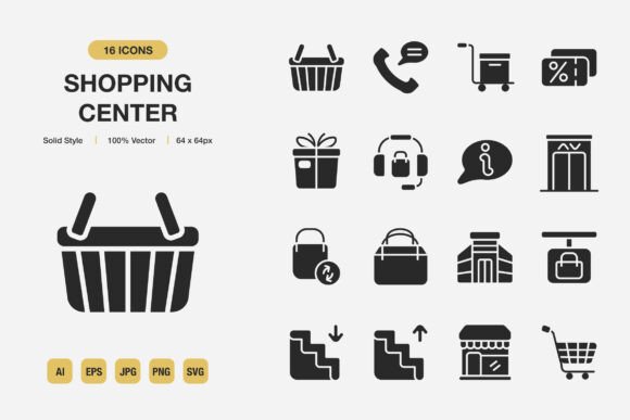 Shopping Center Solid Icons: Graphics and Icons for Modern Design