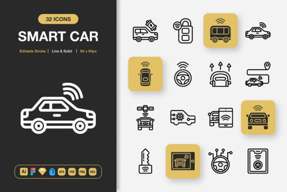 Smart Car Icons for Creative Crafts