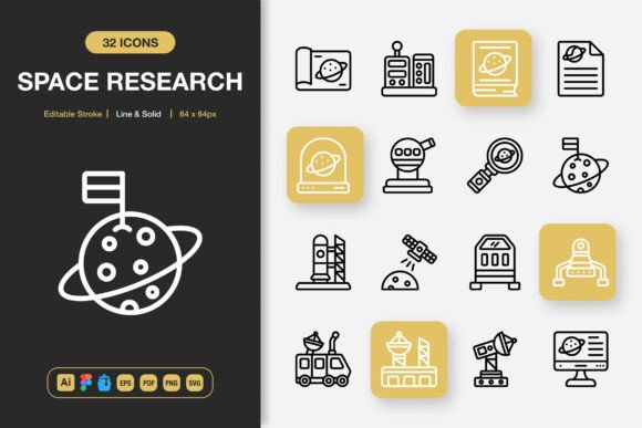 Space Research Icons Graphics