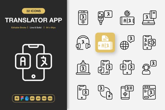 Translator App Icons: Graphics and Icons for Digital Sellers